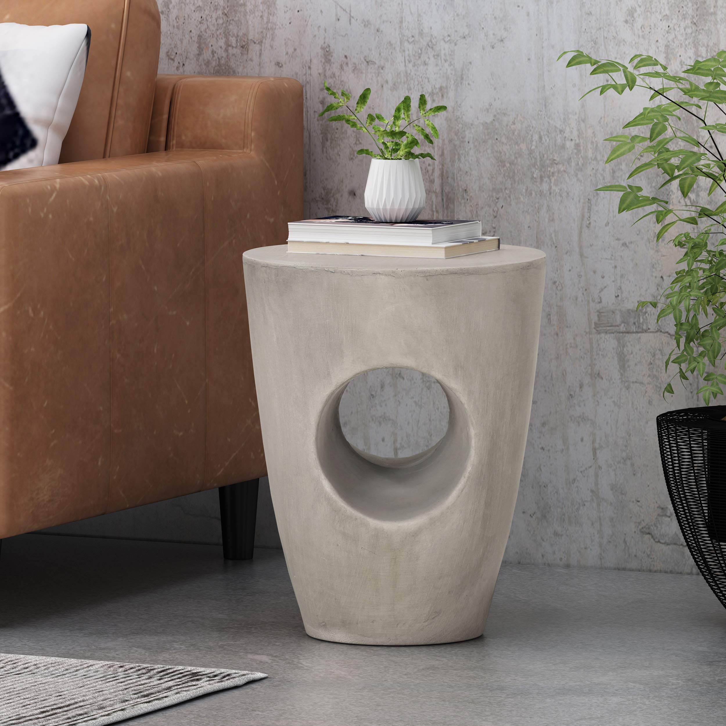 Christopher Knight Home Samuel Indoor Contemporary Lightweight Accent Side Table - Concrete Finish | Modern End Table for Living Room, Bedroom & Office Decor