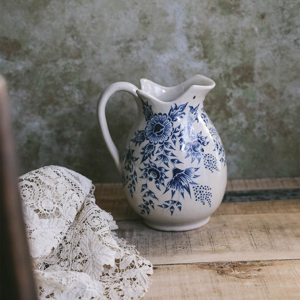 Hand Painted Artisan Pitcher - Ceramic Water Pitcher with Unique Floral Design - Perfect for Home Decor, Kitchen Use & Gift Giving
