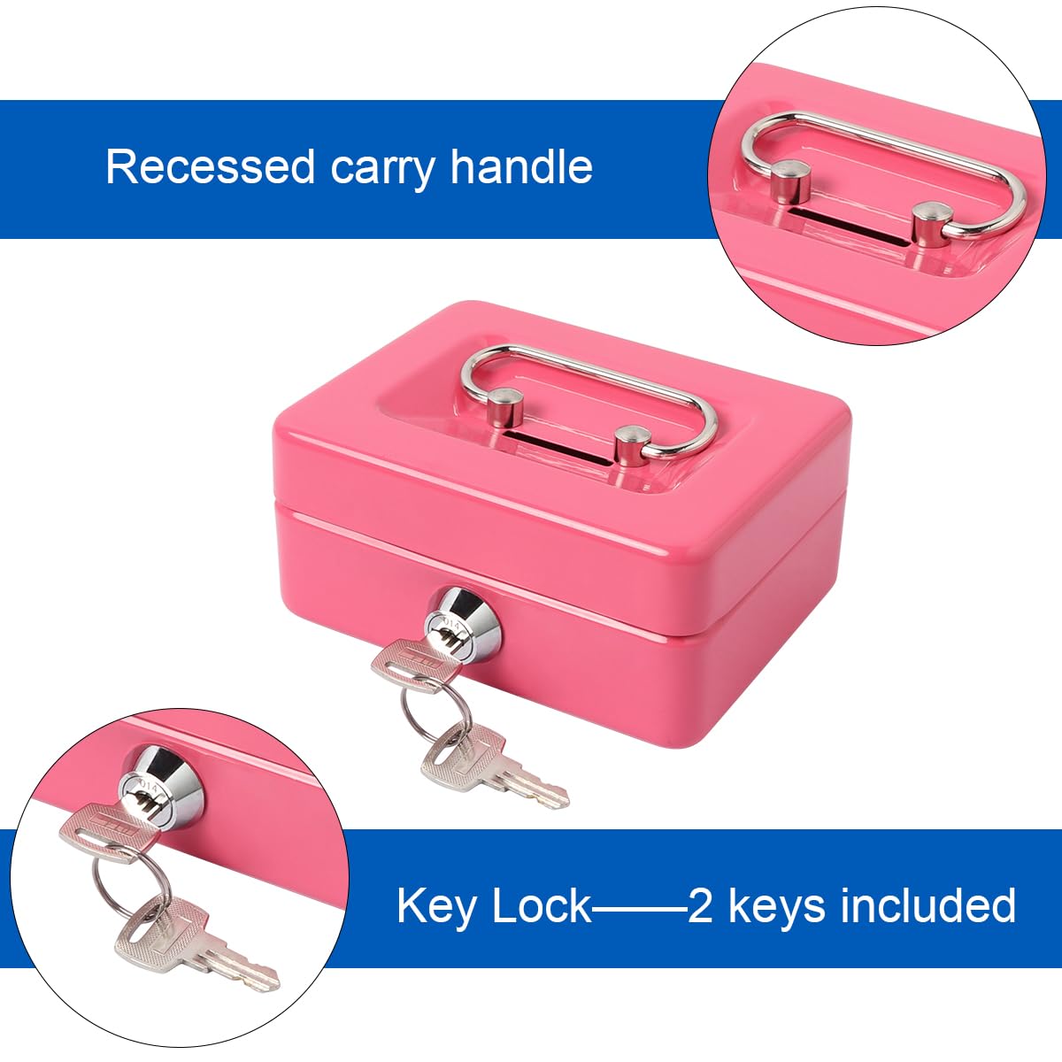 Lovndi Small Cash Box with Lock & Money Slot - Secure Piggy Bank for Kids & Adults - Pink Money Box for Savings, Coins, Bills - Ideal for Home, Office, Gift Giving