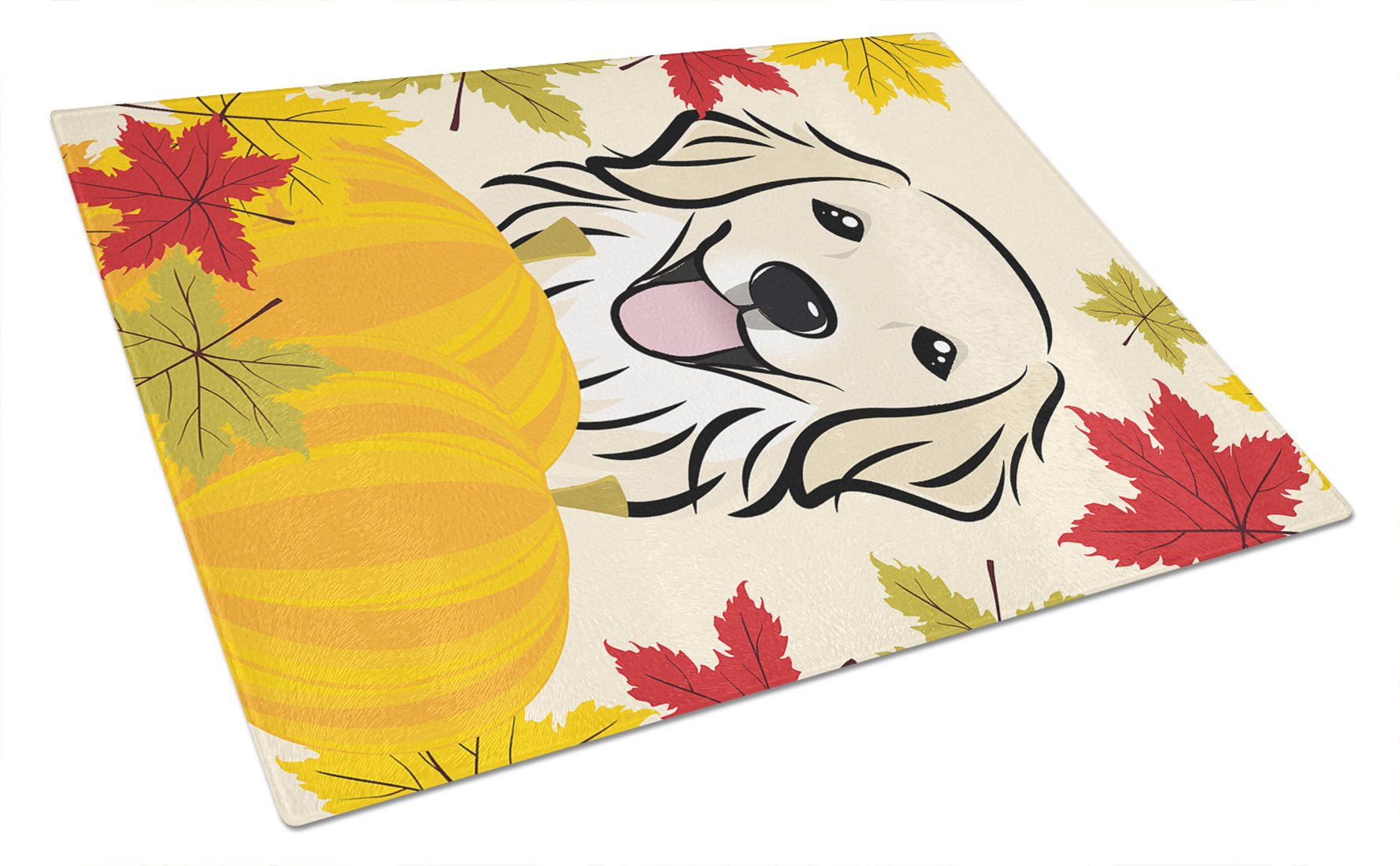 Golden Retriever Thanksgiving Themed Tempered Glass Cutting Board - Large Durable Kitchen Chopping & Serving Board for Holiday Meals, Decorative Countertop Display for Dog Lovers