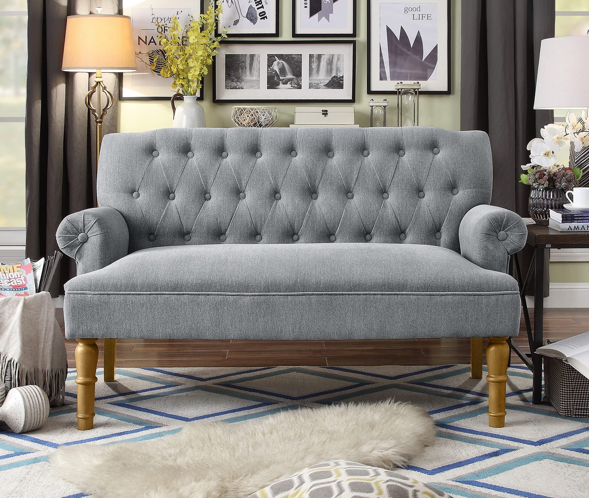 Rosevera Velvet Loveseat Sofa for Living Room - Gray Modern Settee Couch in a Box, Small Space Furniture for Apartments, Dorms & Cozy Home Decor