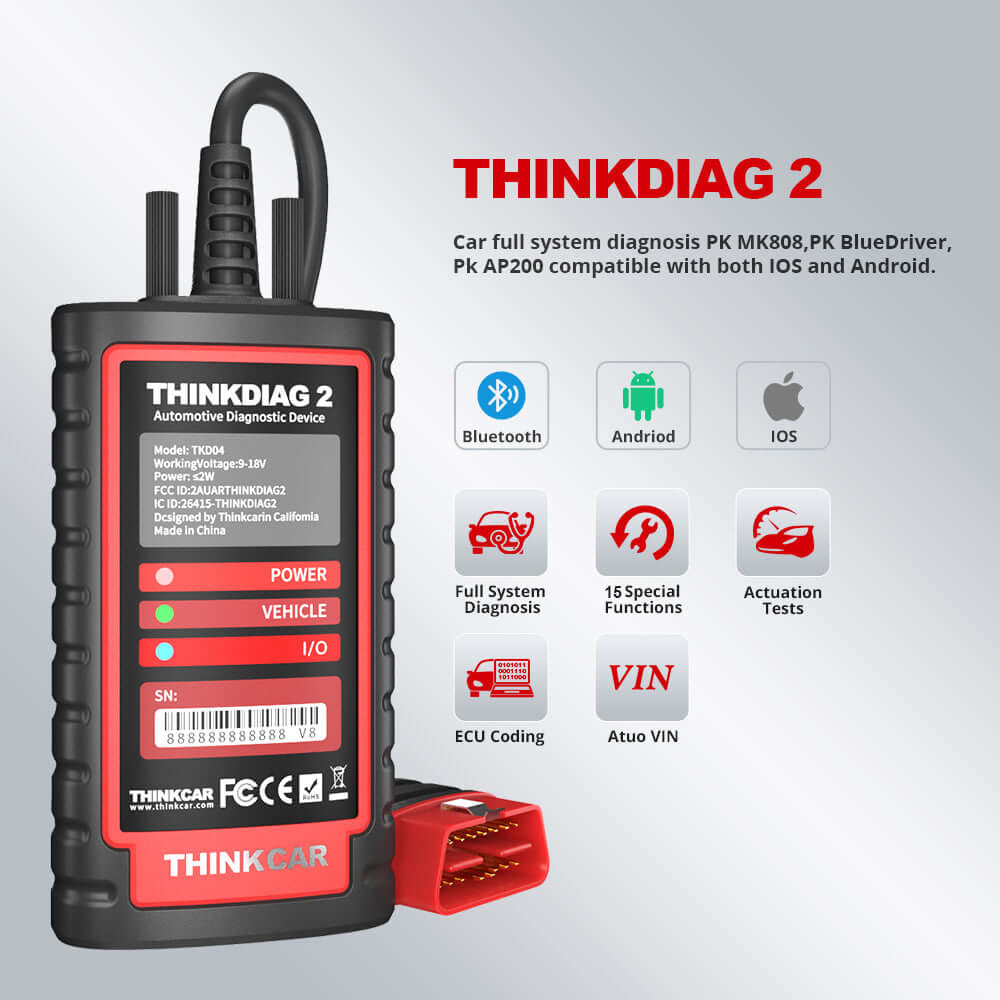 THINKCAR ThinkDiag 2 CAN FD Bidirectional OBD2 Scanner - Professional Automotive Diagnostic Tool for Car, Truck & SUV - Read & Clear Codes, Reset Oil Light, Check Engine Light - Perfect for Mechanics & DIY Enthusiasts