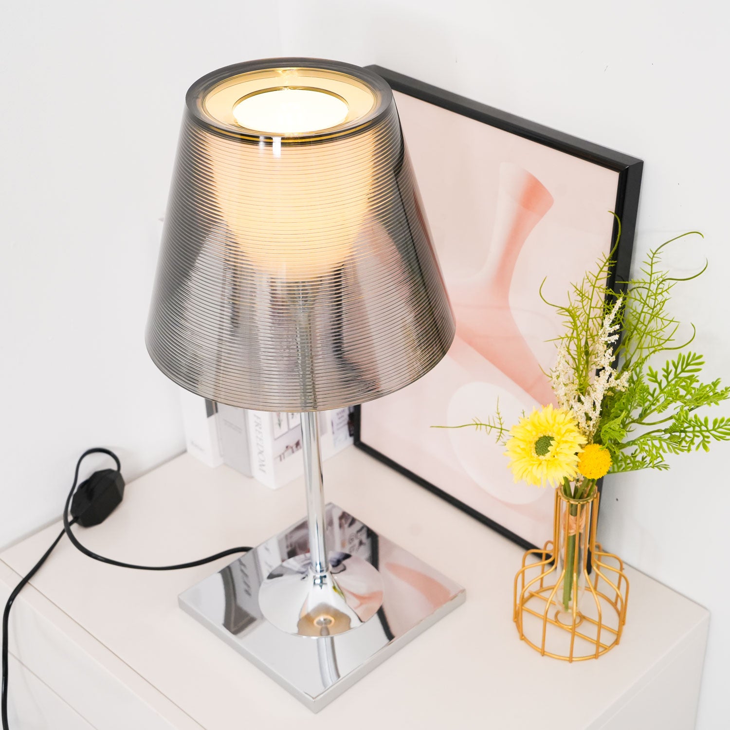 Chrome Prism Table Lamp - Modern LED Nightstand Light for Bedroom, Living Room, Office - Dimmable & Energy Efficient Decorative Lighting