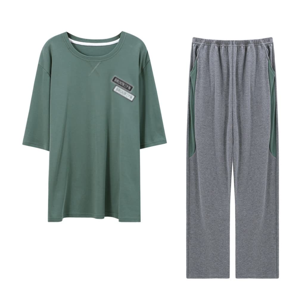 MMLLZEL Men's Summer Short Sleeve Pajama Set - Green XXL | Comfortable Letter Print Sleepwear & Lounge Wear for Home, Vacation & Relaxation
