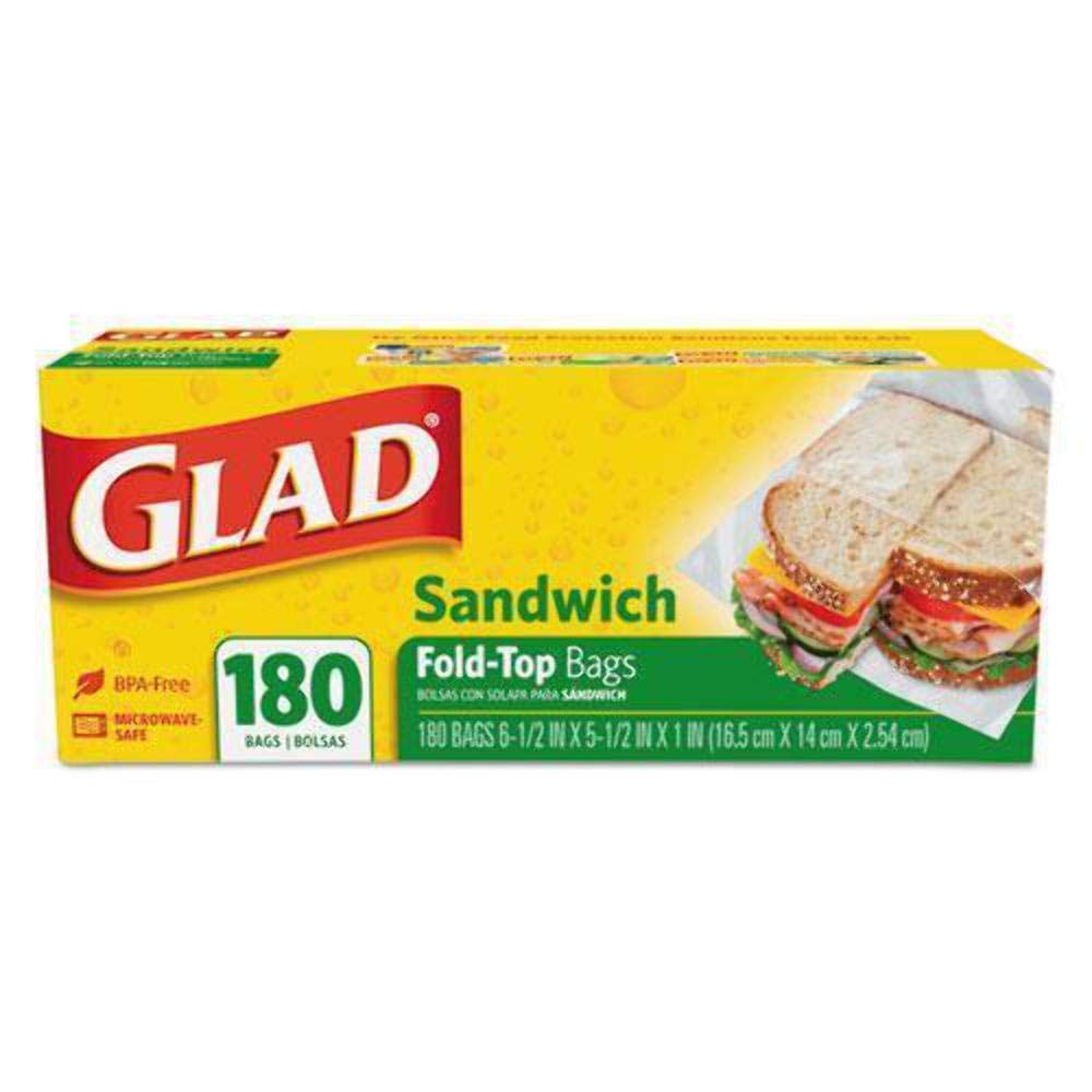Glad Fold Top Sandwich Bags - 180 Count Plastic Food Storage Bags for Lunch, Snacks & Meal Prep | BPA-Free, Leak-Proof & Reusable | Perfect for School, Work & Picnics