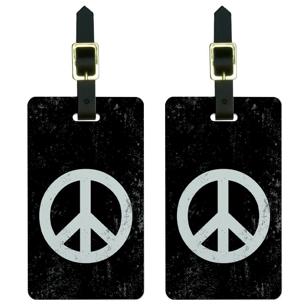 Distressed Peace Sign Inspirational Luggage Tags - Set of 2 Durable Suitcase ID Tags for Travel, Carry-On Bags & Backpacks | Perfect for Airports, Vacations & Business Trips