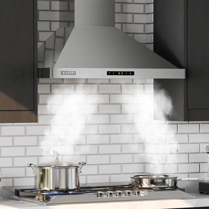 Empava 36 Inch Stainless Steel Ducted Wall Mount Range Hood - 36RH04 | Powerful Kitchen Ventilation for Smoke & Odor Removal | Perfect for Modern Home Cooking & Grilling