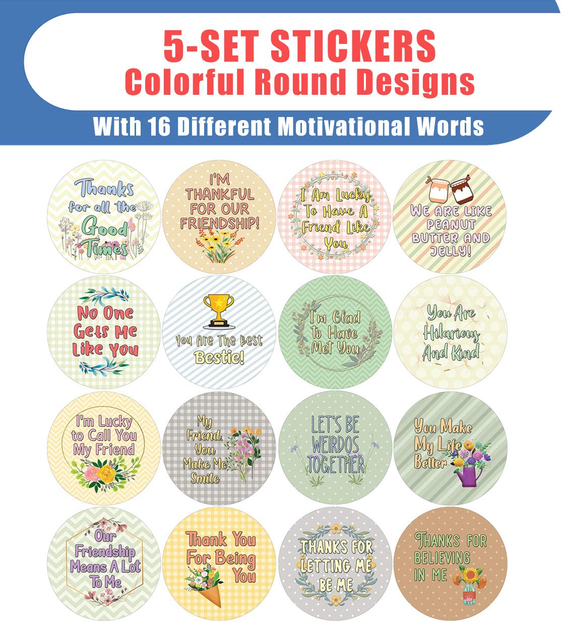 Creanoso Premium Friend Acknowledgement Stickers (5-Sheet Pack) - High Quality Gift Stickers for Kids, Teens & Adults - Perfect for Stocking Stuffers, Party Favors, Corporate Giveaways - Use for Scrapbooking, Journals, Cards & DIY Crafts
