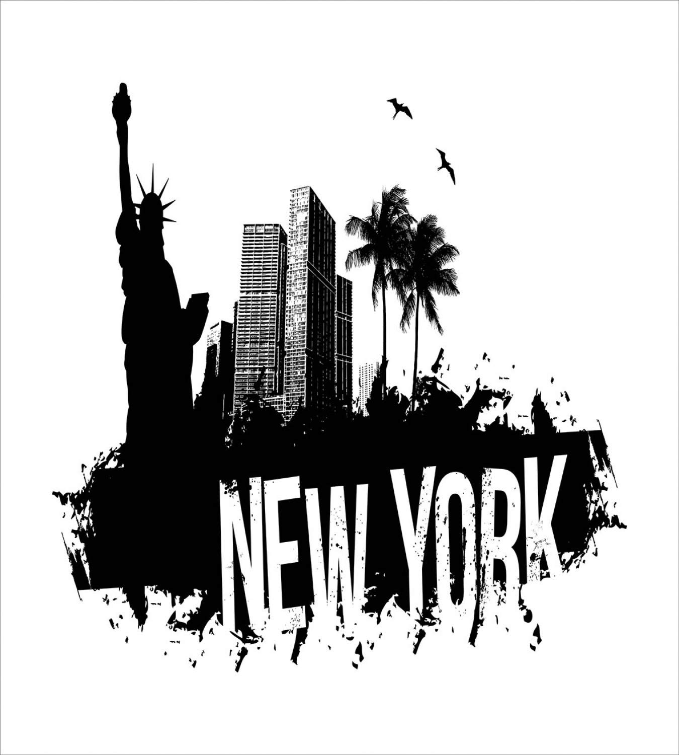 Ambesonne NYC Scene Duvet Cover Set - New York Skyline Calligraphy Design, 3-Piece King Size Bedding with 2 Pillow Shams in Charcoal Grey & White | Perfect for Modern Bedroom Decor, Guest Rooms & Urban Theme Interior Design