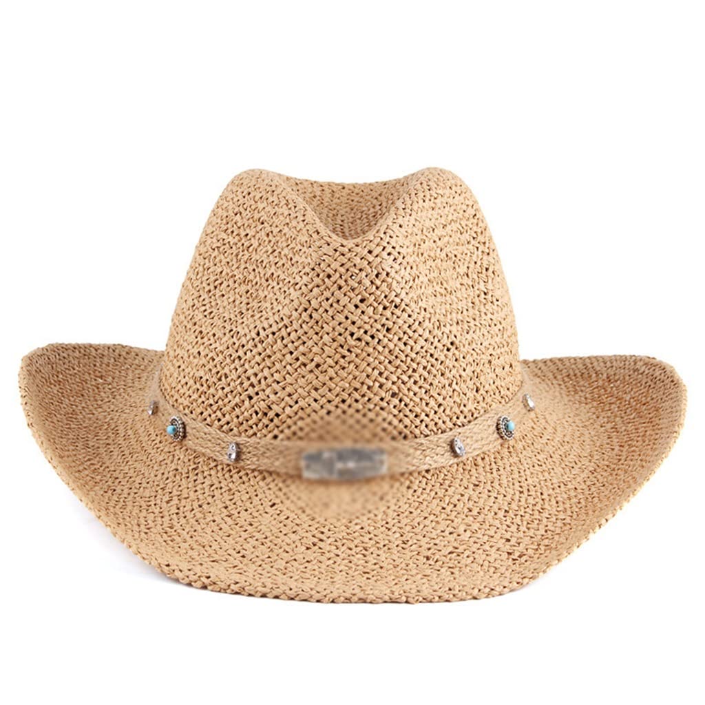 Western Cowboy Straw Hat for Men & Women - 57-58cm Wide Brim Sun Hat for Outdoor Travel, Beach, Summer & Ranch Activities - Sun Protection & Fashion Accessory (Color: A)