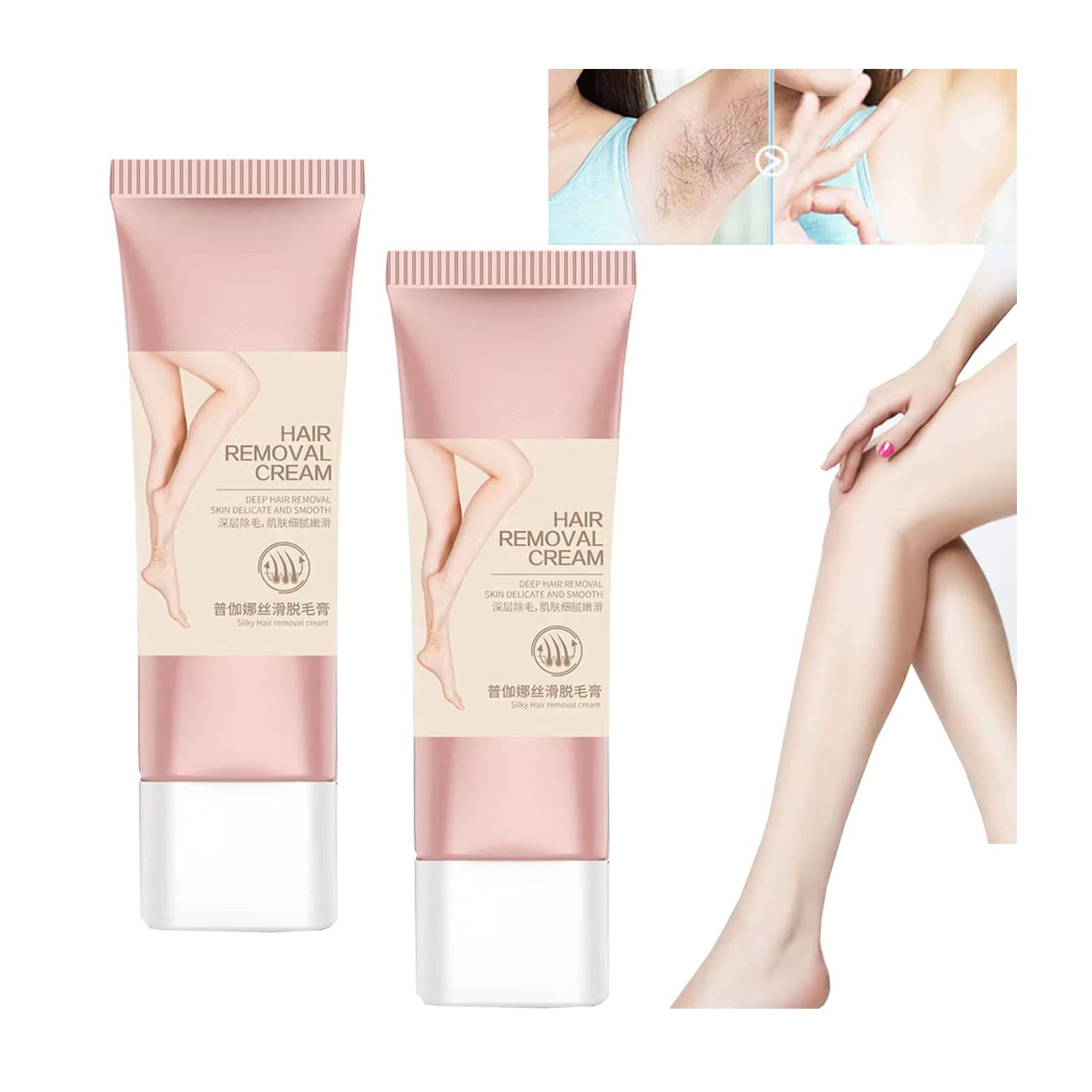 Fourpeopeo Hair Removal Cream for Women & Men - Gentle & Non-Irritating Depilatory Cream for Body, Legs, Arms, Back & Chest - Painless Hair Remover for Smooth Skin - Perfect for Summer, Beach & Swimsuit Season (2 Pack)