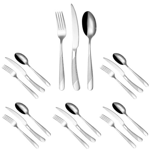 18 Pcs Silver Hammered Flatware