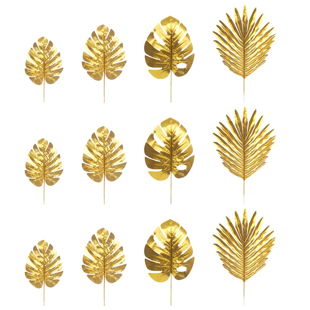 Amosfun 20 Pack Artificial Golden Leaf Plants - Realistic Faux Greenery Decor for Home, Office, Party | Perfect for Hawaiian Summer Theme, Wedding, Table Centerpieces & Wall Decorations