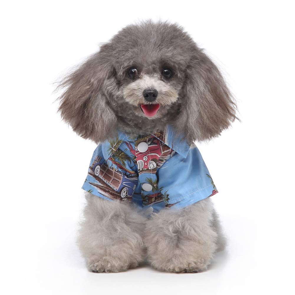 Tangpan Summer Pet Hawaiian Beach Plaid Print Dog Shirts - Blue Daisy Floral Design for Small & Medium Dogs - Perfect for Beach Outings, Vacations & Outdoor Adventures