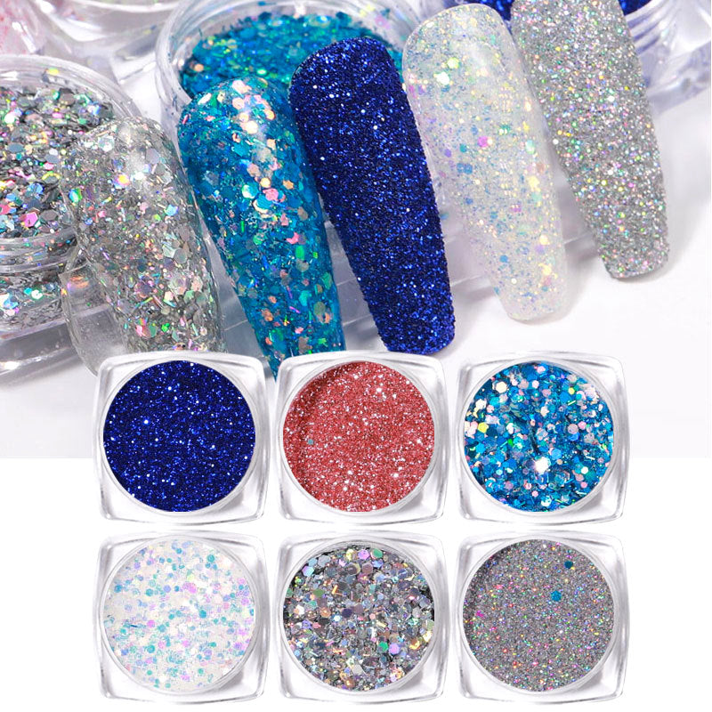 6pcs Glitter Laser Flakes Nail Art Set - Holographic Nail Decorations for DIY Manicure, Party & Special Occasion Nail Designs