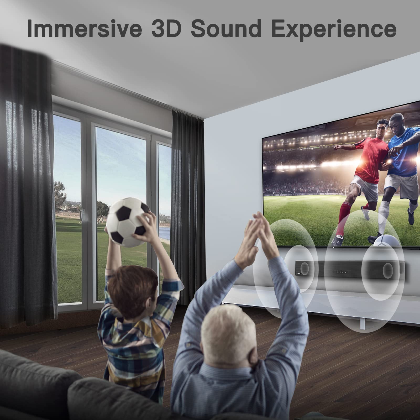 OXS TV Sound Bar with 4 Speakers, 80W Deep Bass Bluetooth 5.0 Soundbar - Compact Home Theater System with 3D Surround Stereo, Easy Setup & Mounting Kit - Perfect for Living Room, Bedroom & Gaming Setup