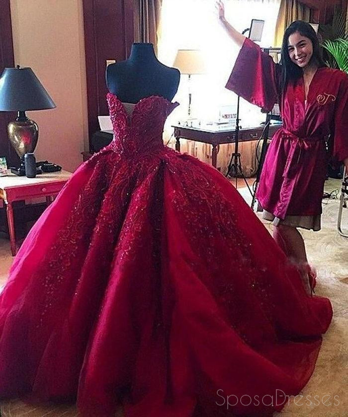 Elegant Maroon Sweetheart Neckline Beaded Ball Gown Long Custom Evening Prom Dress 17415 - Perfect for Formal Dances, Weddings & Special Occasions