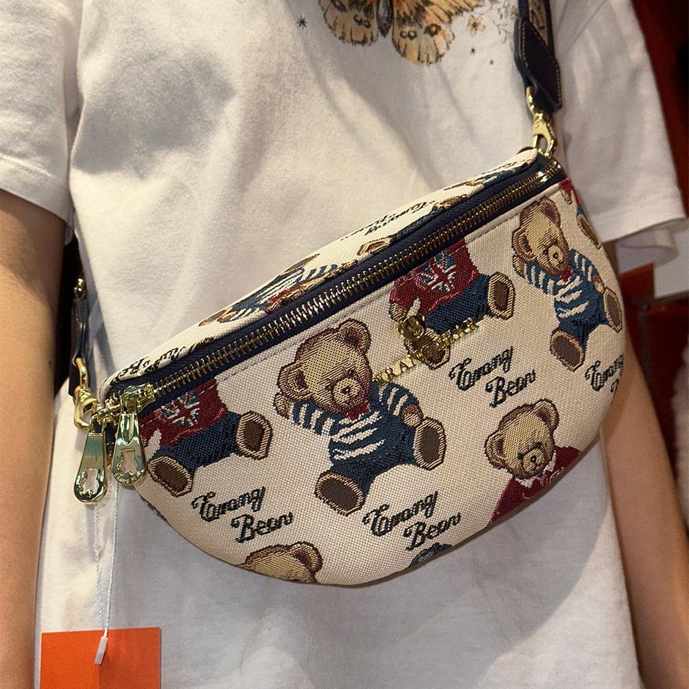 Trendy Crossbody Waist Bag for Women - Cute Bear Printed Belt Bag | Fashionable & Functional | Perfect for Travel, Shopping & Everyday Use