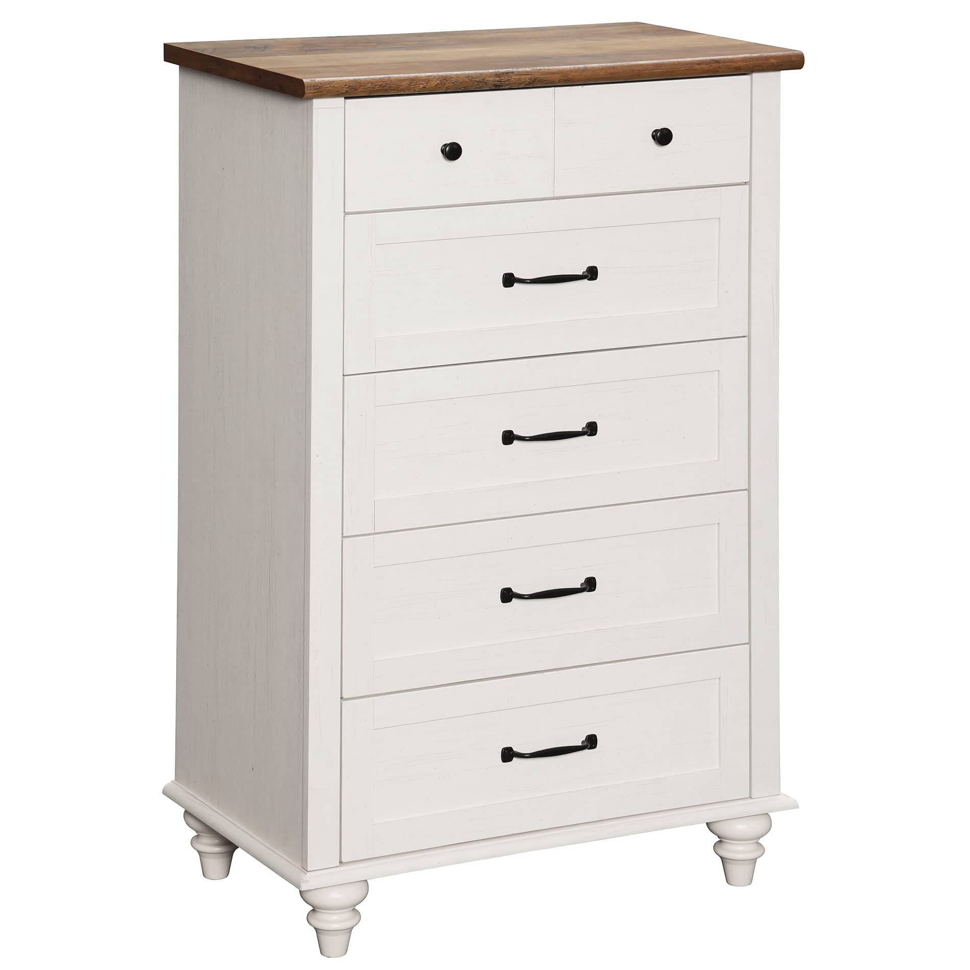 Modern White Dresser with 5 Drawers - Solid Wood Legs for Bedroom Storage | Farmhouse Kids Dresser Organizer