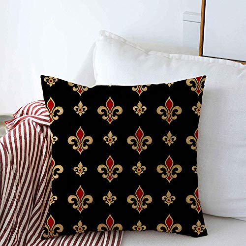 Royal Red Floral Linen Throw Pillow Covers 20x20 Inch - Lily Fleur Emblem Decorative Couch & Bed Pillow Cases with Heraldic Design for Living Room, Bedroom, Sofa Decor