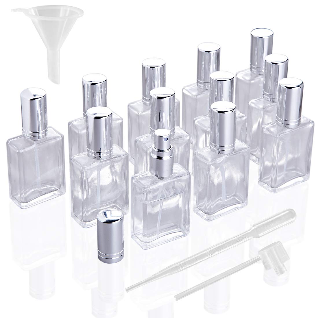 12 Pack Refillable Glass Perfume Spray Bottles with Funnels & Pipettes - Travel Size Essential Oil Dispenser for Fragrance, Lotion & Aromatherapy - Perfect for DIY, Home & Salon Use