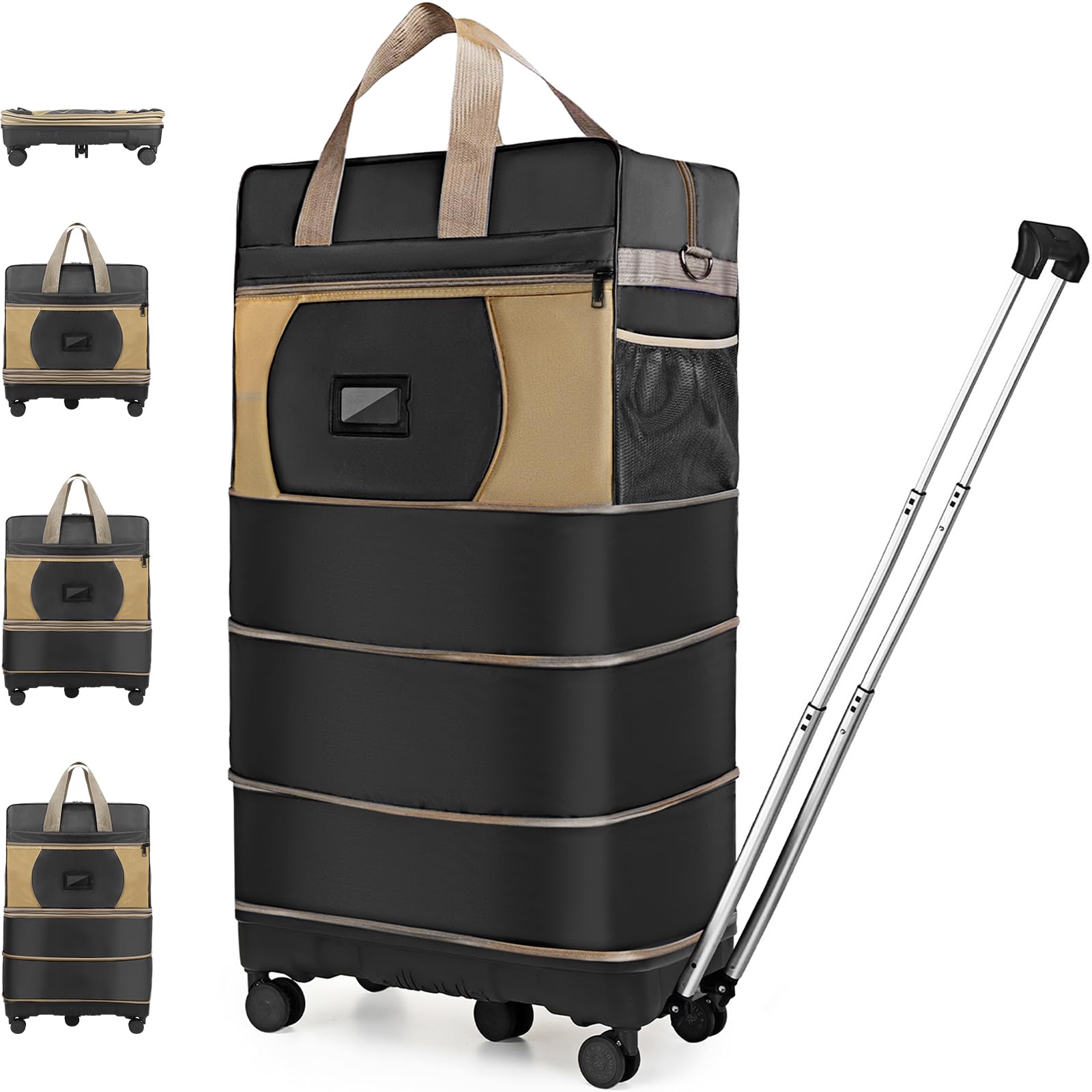 Expandable 143L Collapsible Suitcase with Wheels - Waterproof Travel Luggage with Hidden Pull Handle & Removable Silent Spinner Wheels - Foldable Rolling Suitcase for Air Travel, Business Trips, and Home Storage