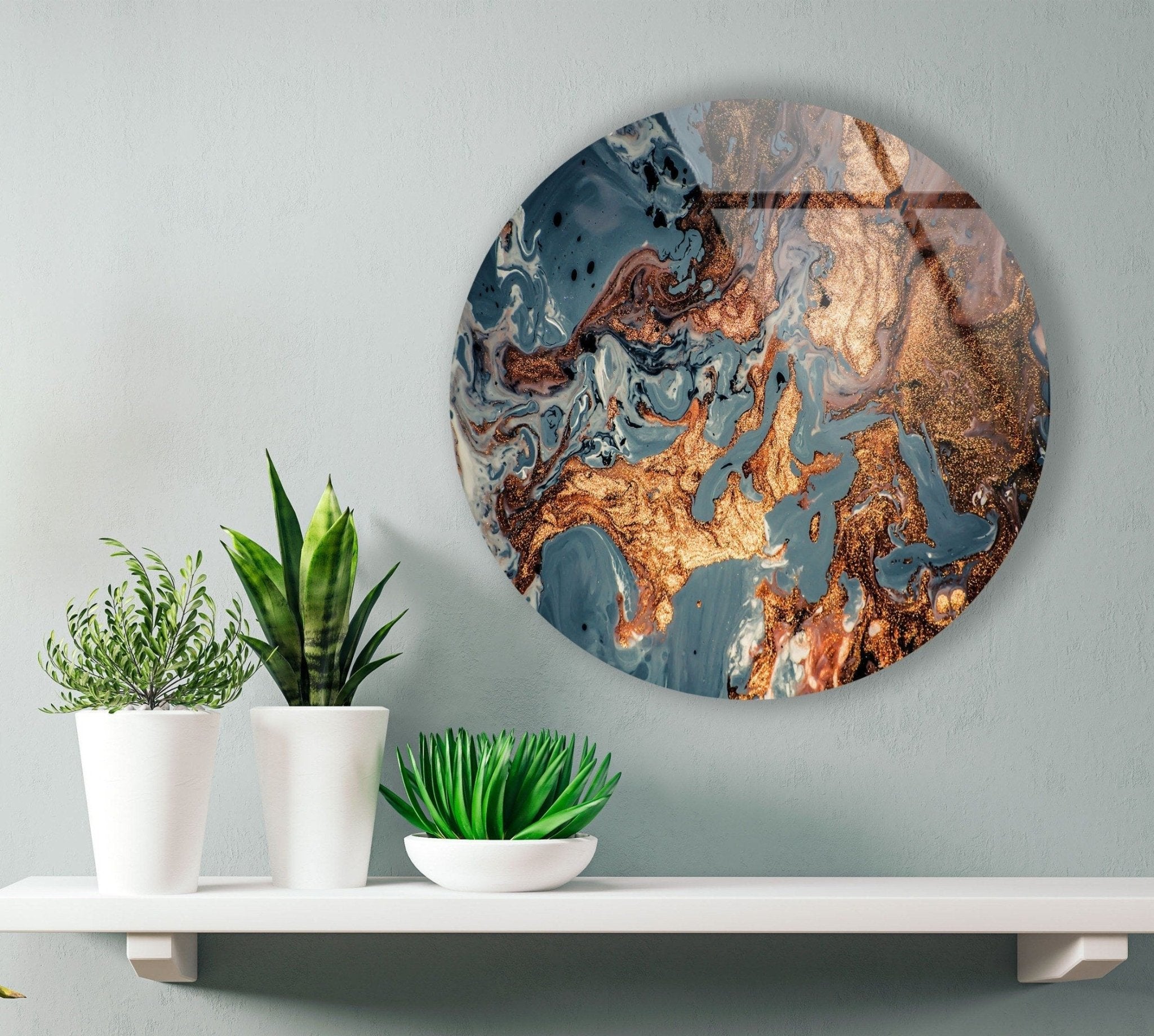 Abstract Round Copper Glass Wall Art - Modern Home Decor for Living Room, Bedroom & Office - Elegant Handmade Metal Wall Sculpture for Unique Interior Design