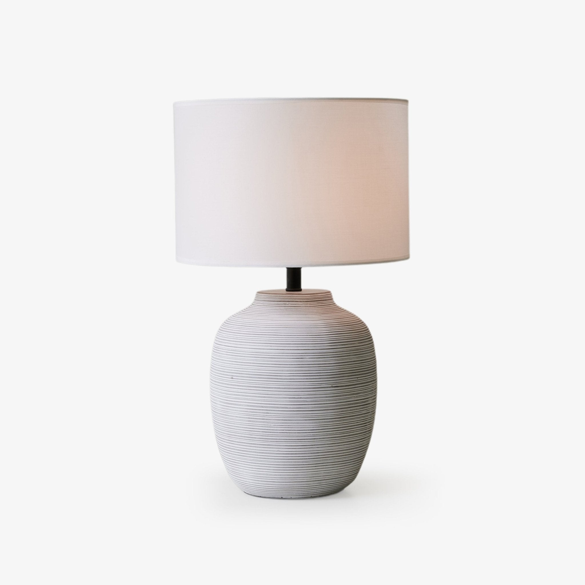 Linen Stripe Table Lamp - Modern Farmhouse Bedside Lighting for Living Room, Bedroom & Office - Soft Ambient Light for Relaxing & Reading