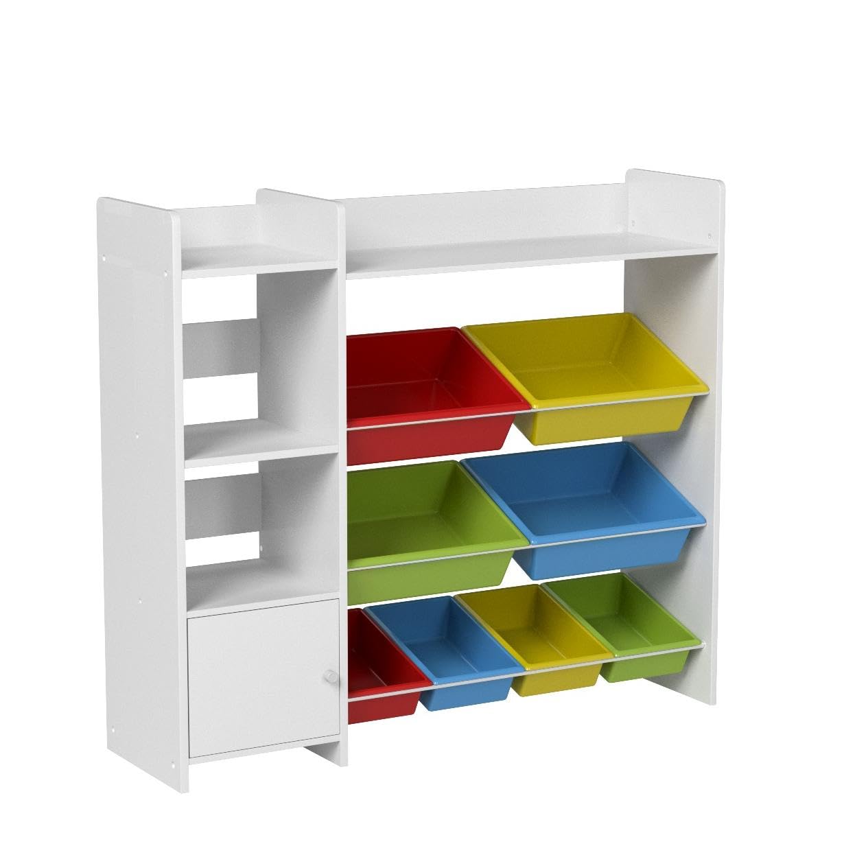 Kids Toy Storage Organizer with Bookshelf - Playroom Organization Unit with Removable Colorful Bins & Anti-Tip Safety Bracket - Multi-Color Toy Shelf for Bedroom, Nursery, and Classroom Organization