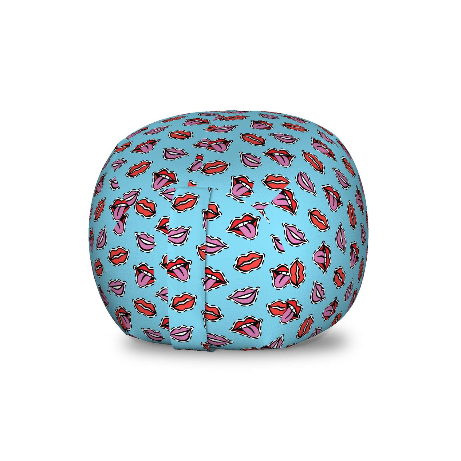 Ambesonne 1990s Retro Toy Storage Bag Chair - Lips & Tongue Design on Pastel Blue - Washable Stuffed Animal Organizer for Kids Room, Nursery, or Playroom - Small Size in Pale Pink Vermilion