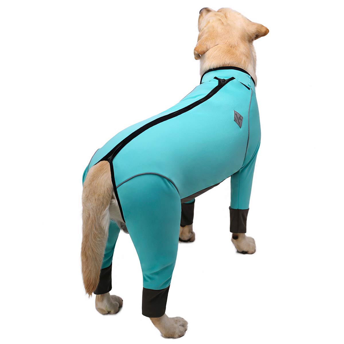 Waterproof Blue Zip-Up Dog Jumpsuit for Medium & Large Dogs - 4-Legged Recovery Onesie, Big Dog Pajamas Pjs with Full Belly Coverage (Size 28) - Perfect for Post-Surgery Care, Cold Weather & Indoor Lounging