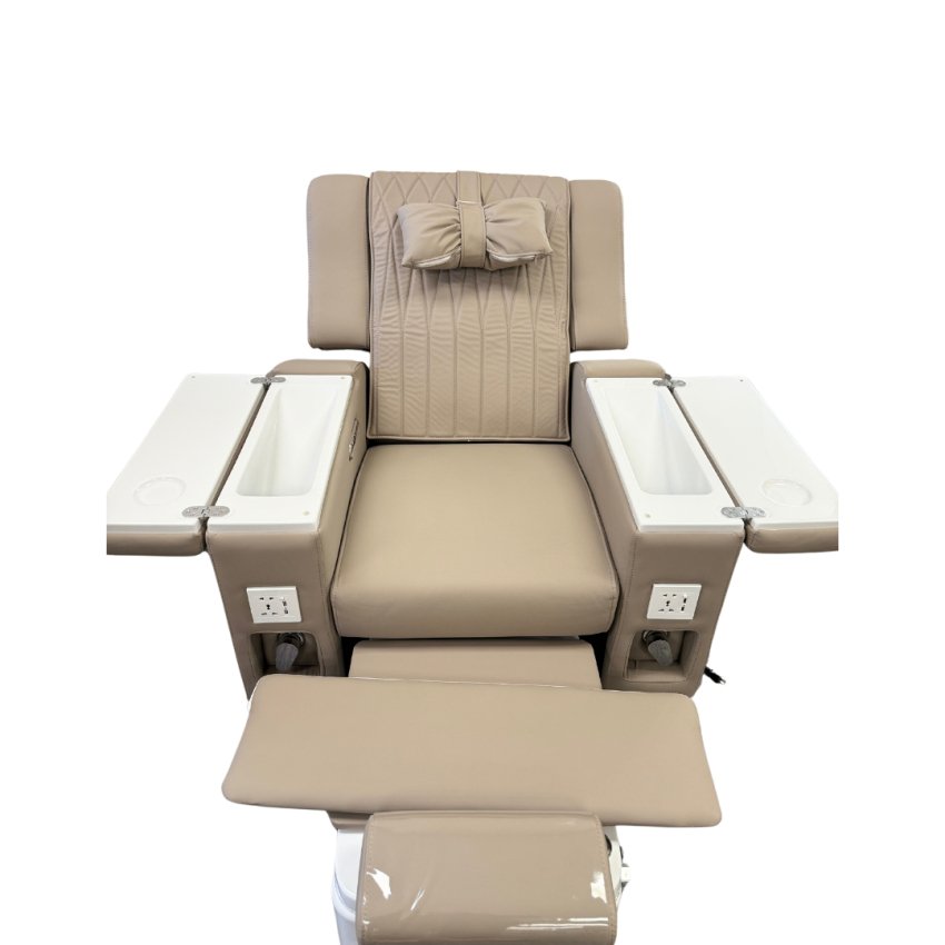 Electric Massage Pedicure Chair Foot Spa Sofa with Wide Tap Handle - Beige & Grey Color - Perfect for Home Spa, Nail Salons & Relaxation Therapy