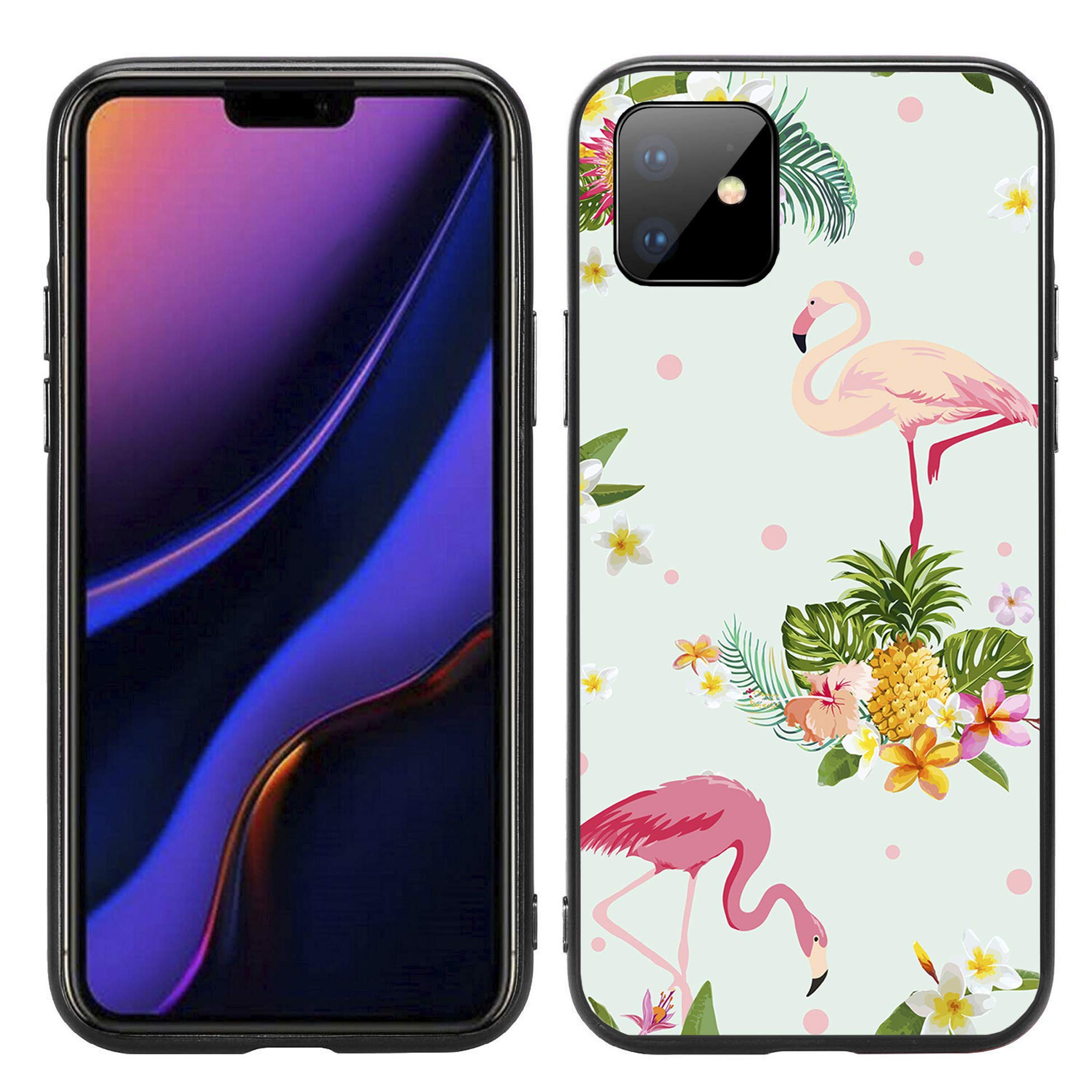 Retro Pink Flamingos & Tropical Flowers iPhone 11 Case (6.1-inch 2019 Model) - Durable Protective Cover by Atomic Market - Perfect for Beach Vacations & Summer Style