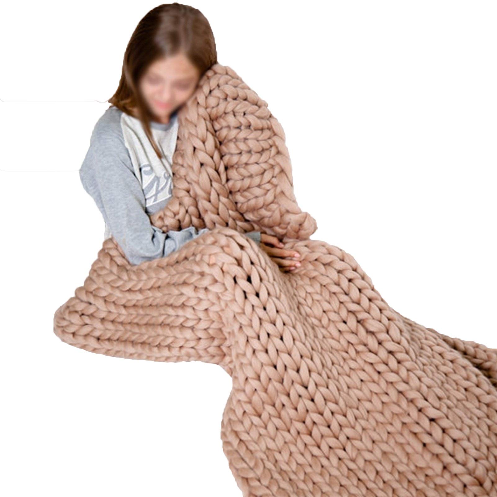 ZFF Chunky Knit Blanket - Ultra Soft & Cozy Handmade Throw for Sofa, Chair, Bed - Perfect for Pets, Babies, Yoga & Home Decor - 47x59in (120x150cm) Khaki - Ideal for Relaxing, Lounging & Gift Giving