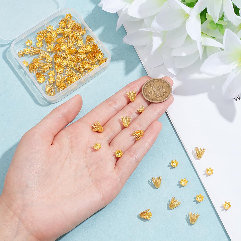 100 Pcs 2 Styles Beads Caps - Multi-Petal & 6-Petal Flower Bead Ends for Jewelry Making | DIY Earring & Bracelet Crafts | Gold Tassel Cord Ends & Spacer Beads | Perfect for Handmade Jewelry, Gift Making & Fashion Accessories