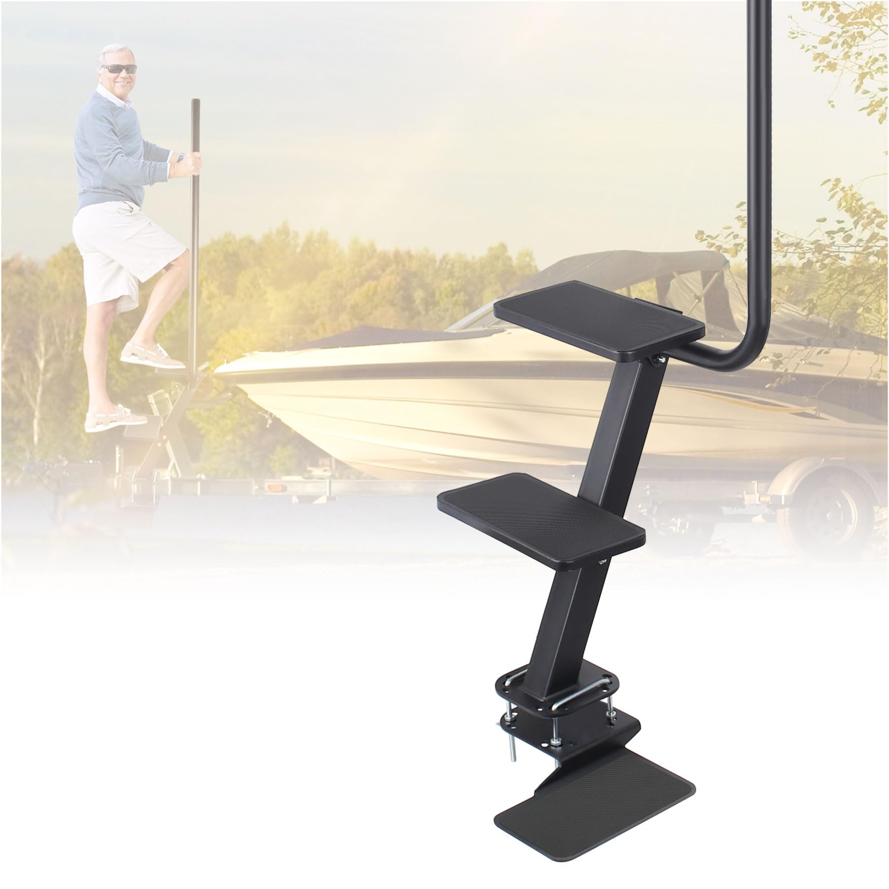 Heavy Duty 3 Step Boat Trailer Ladder - 400 LB Capacity with Non-Slip Surface & Sturdy Handle - Universal Fit for Bass Boats, Pontoon Boats & Trailers - Perfect for Easy Boarding & Safe Water Access