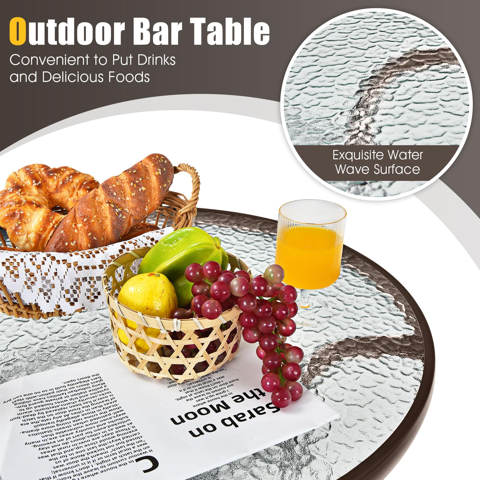 Tangkula 3-Piece Outdoor Patio Bar Set - 2 Bar Stools & 1 Tempered Glass Table, Bistro Height for Backyard, Garden, Balcony - Perfect for Coffee, Dining & Outdoor Relaxation