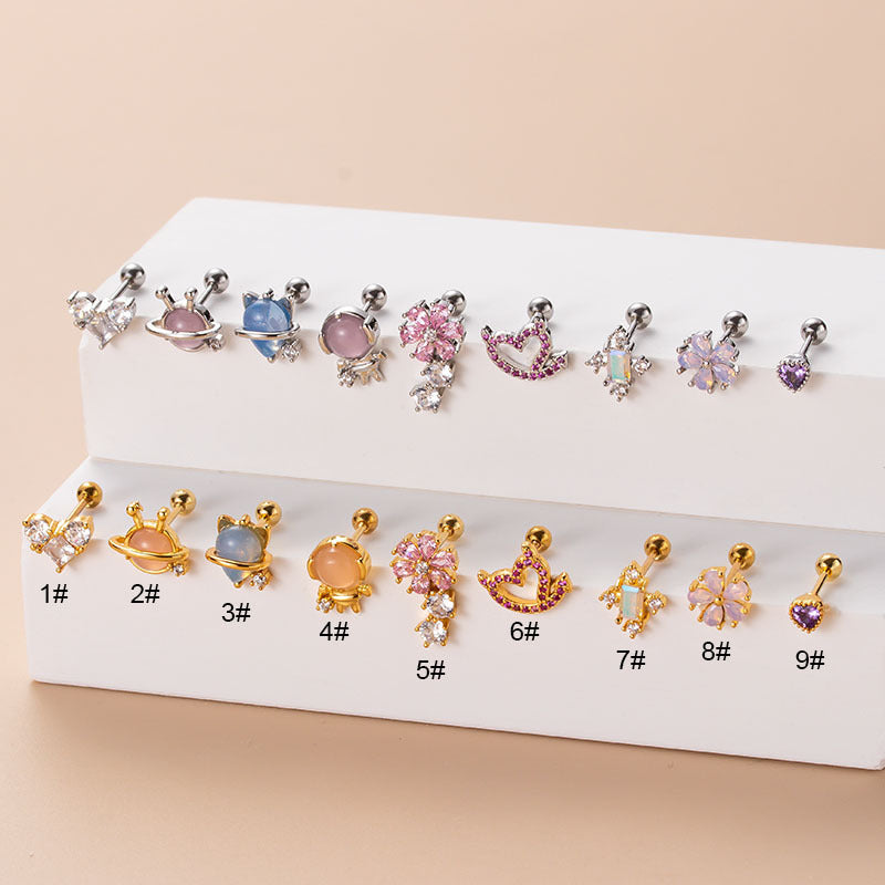 20G Cartilage Heart Stud Floral Tragus Conch Dangle Earrings - Hypoallergenic Surgical Steel Body Jewelry for Women | Perfect for Tragus, Conch, Helix Piercings & Everyday Wear