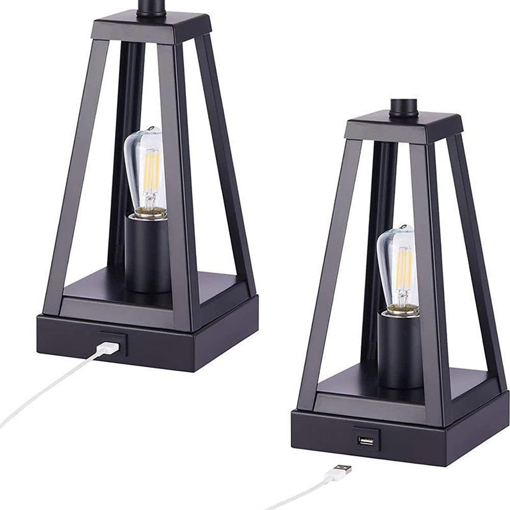 Farmhouse Bedside Lamps with USB Charging Ports - E26 Table Lamps for Bedroom, Living Room & Office - Set of 1 or 2 Industrial Modern Nightstand Lamps - Perfect for Reading, Charging Devices & Home Decor