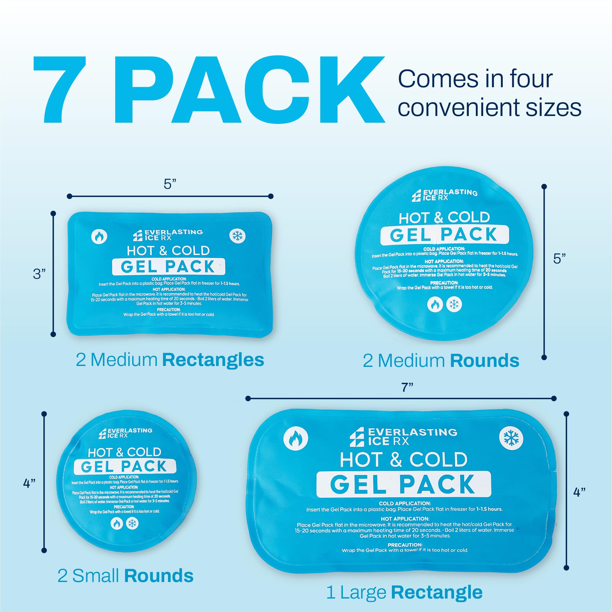 Reusable Hot and Cold Gel Ice Packs for Injuries - 7 Pack Variety Set for Pain Relief & Therapy | Hot & Cold Compress for Muscle Pain, Swelling, Headaches, Sports Injuries & Post-Surgery Recovery