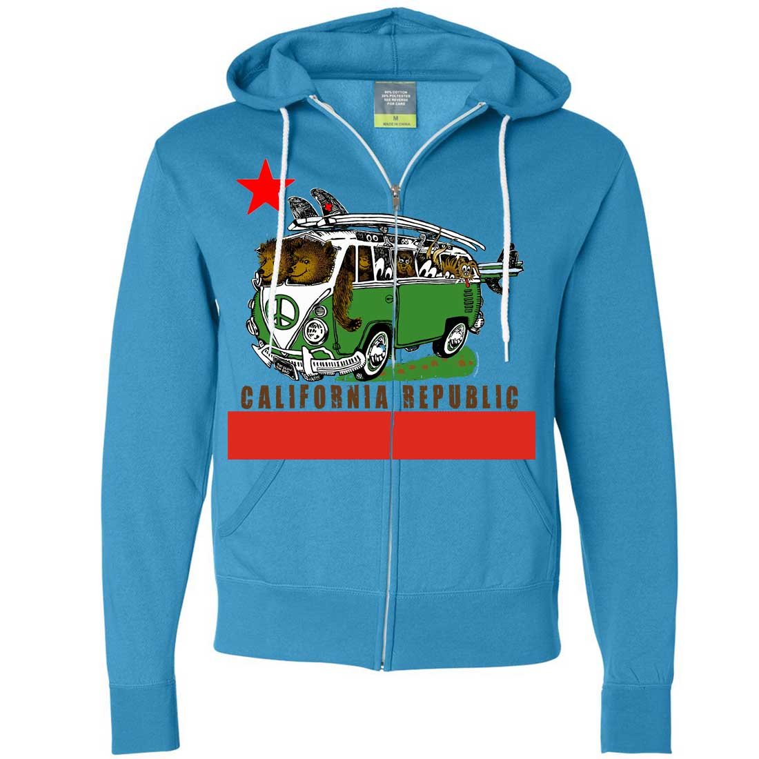 California Republic Bear Surf Bus Zip-Up Hoodie - Stylish Unisex Pullover for Surfing, Skateboarding & Casual Wear - Perfect for Beach Days & Outdoor Adventures