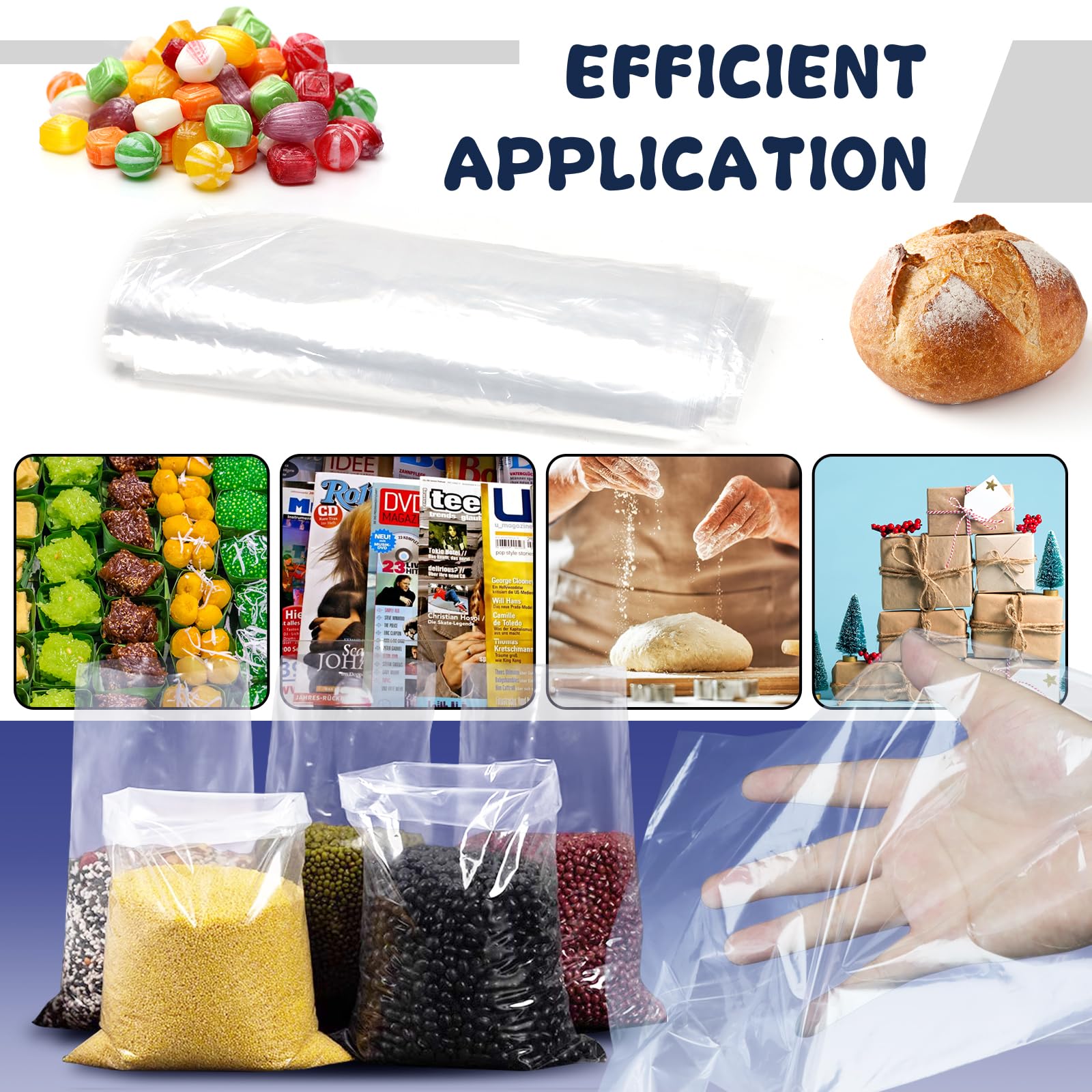 WFPLUS 100 Pack 12x15 Inch 1 Mil Clear Plastic Poly Bags - Food Safe, Bread & Dough Storage, Clothing Merchandise Packaging, Gift Bags for Retail & Home Organization