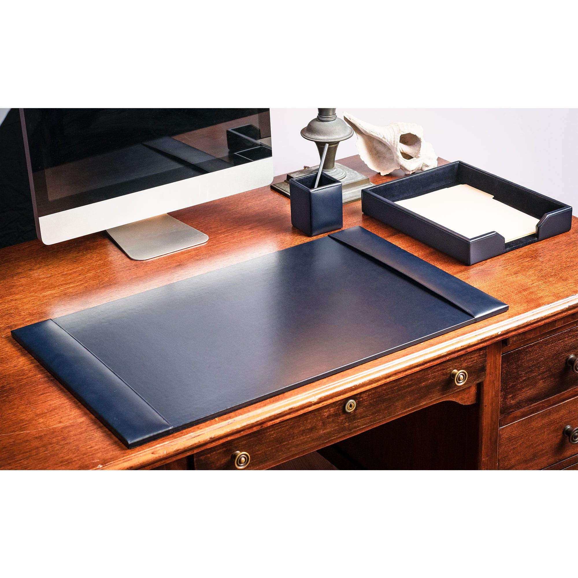 Premium DACASSO Bonded Leather Desk Set - Luxury Leather Desk Pad & Office Organizer (Navy Blue, 3-Piece) - Perfect for Home Office, Executive Desk & Professional Workspace