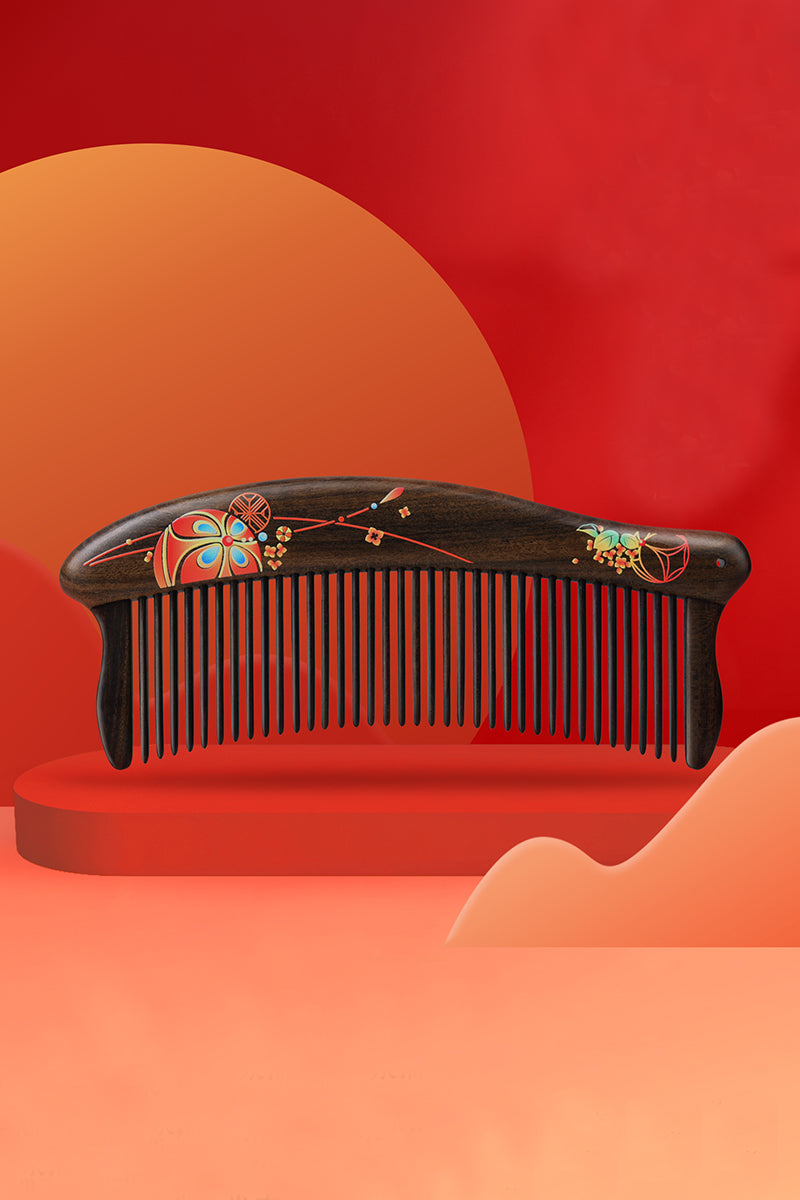 Handmade Wooden Comb with Embroidered Ball Design - Natural Hair Care for Women & Men - Perfect for Daily Grooming, Travel & Gift Giving