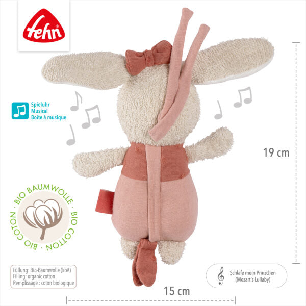 Fehn Mini Musical Hare - Adorable Plush Toy with Soothing Lullabies for Babies & Toddlers | Perfect Nursery Gift, Baby Shower Present & Early Childhood Development