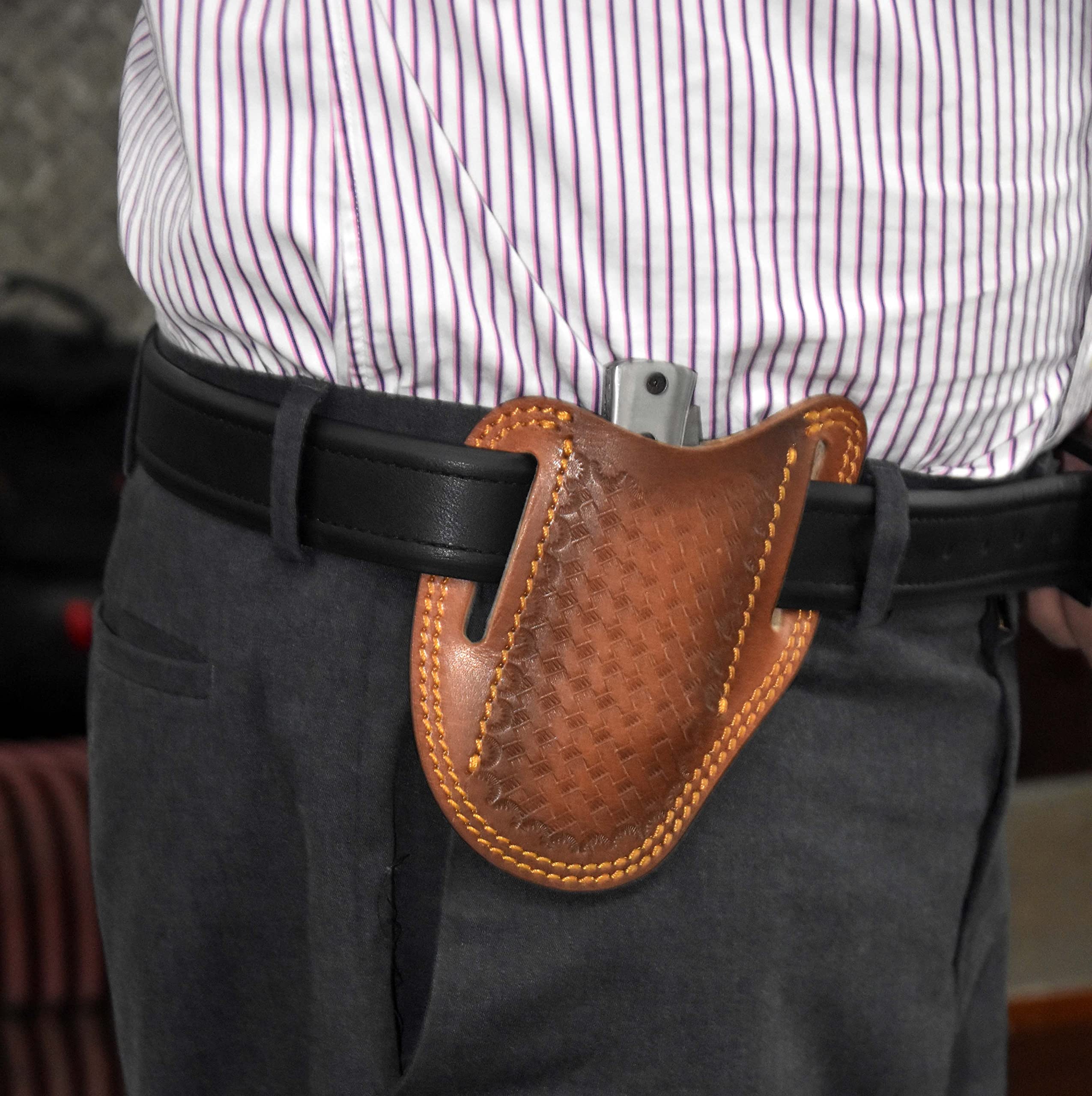Custom Leather Sheath for Trapper & Hunting Knives - 100% Real Leather Slanted Pancake Design with Tan Both Side Carry | Durable Cover for Hercules Knives | Perfect for Outdoor Adventures, Camping & Bushcraft