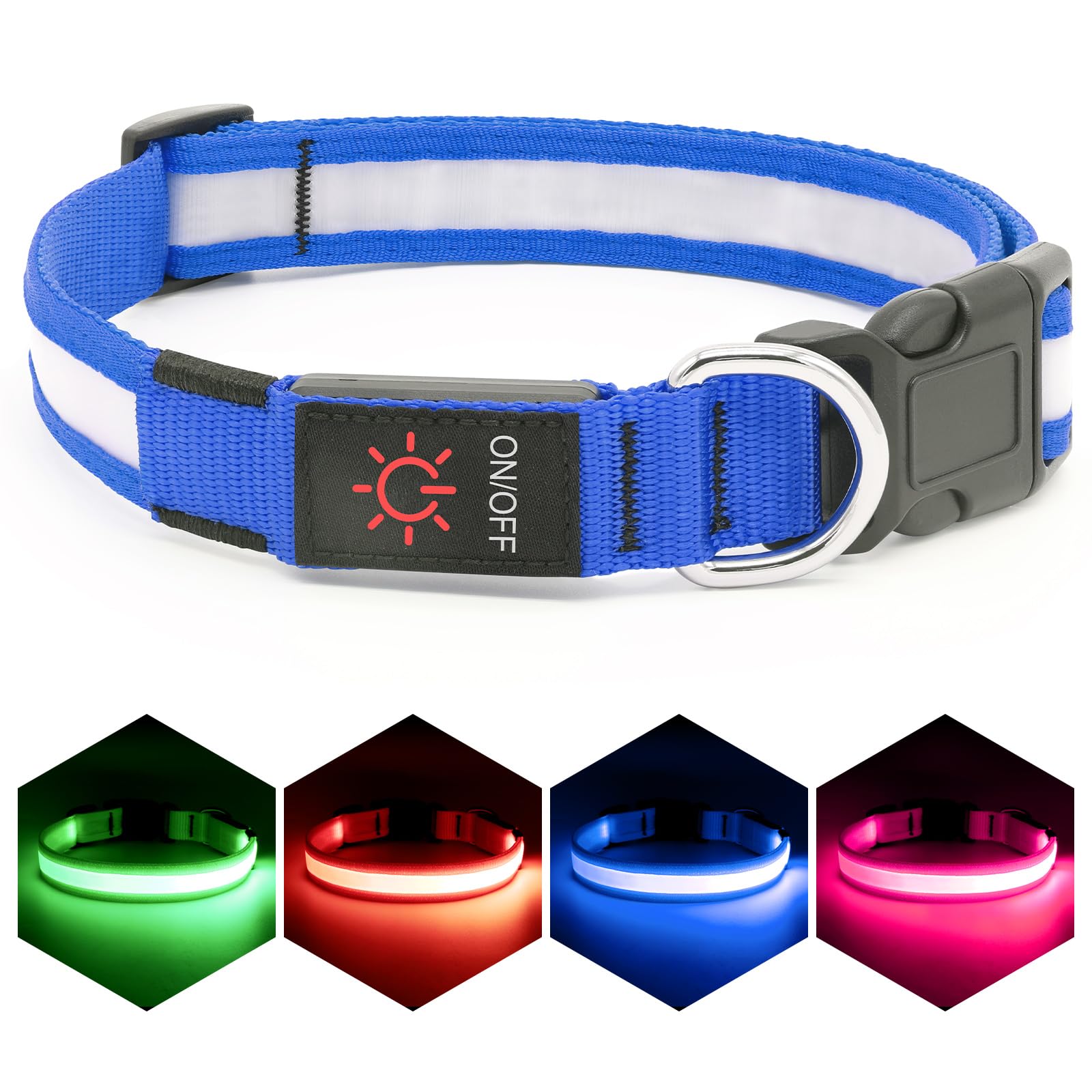 Vizpet LED Dog Collar - USB Rechargeable Adjustable Glowing Collar with Super Bright Safety Light for Small Dogs (Blue) - Perfect for Night Walks, Jogging & Outdoor Adventures