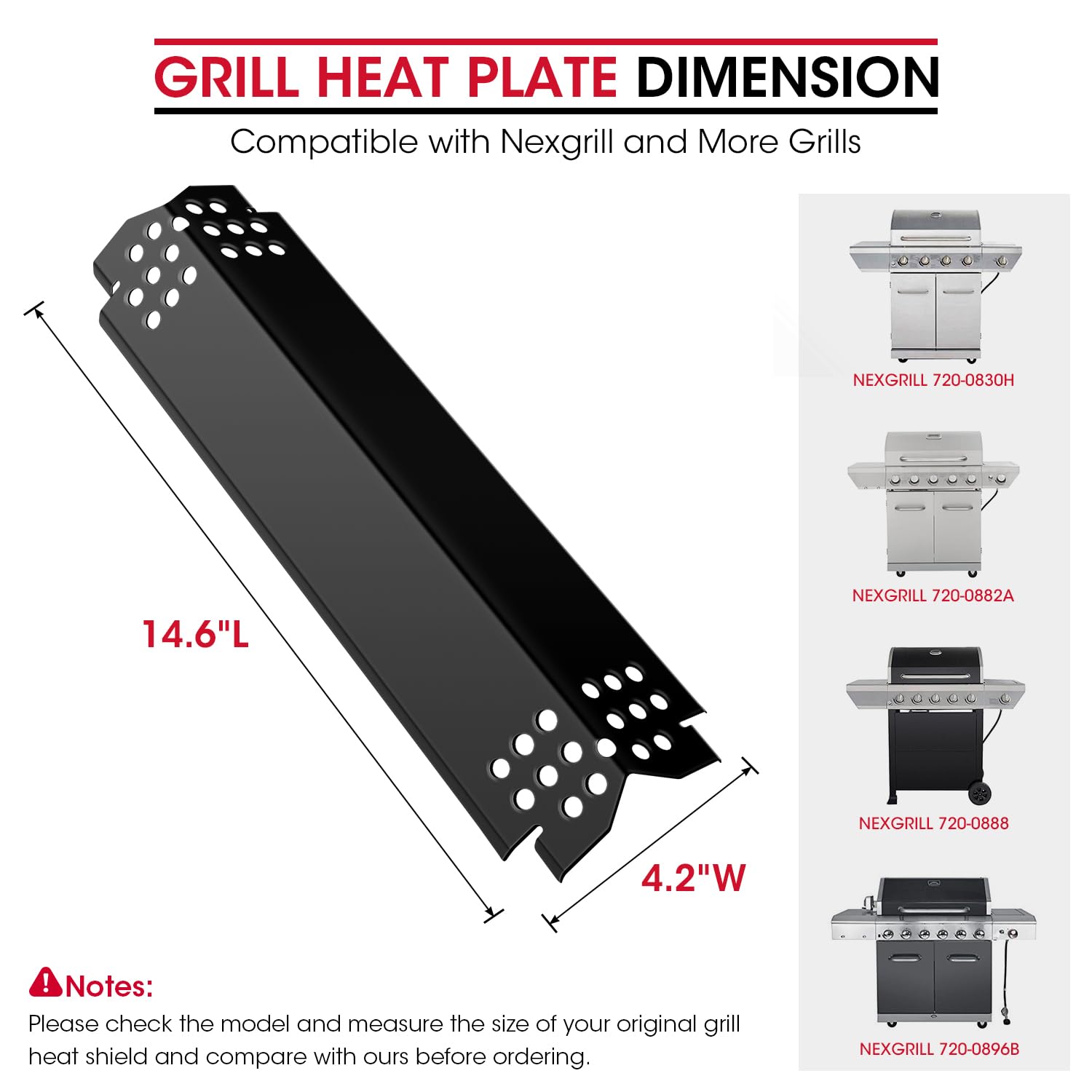 Unicook 14.6 Inch Gas Grill Burner Covers - Replacement Heat Plates for Nexgrill 720-0830H, 720-0888, 720-0888N 5-Burner Models - 4 Pack Flame Tamers - Perfect for Backyard BBQs, Patio Cooking & Outdoor Grilling