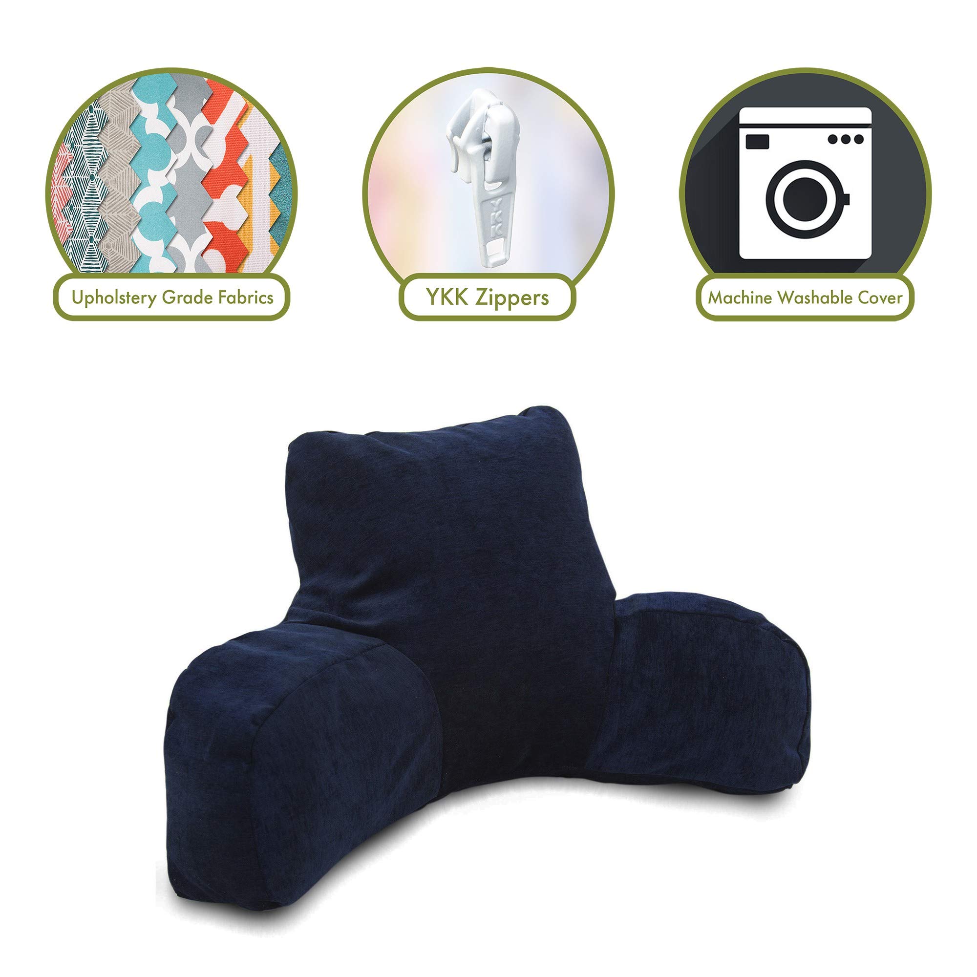 Majestic Home Goods Villa Reading Pillow - Navy Blue Backrest Support for Bed, Sofa & Floor - Perfect for Reading, Watching TV, Gaming & Relaxing