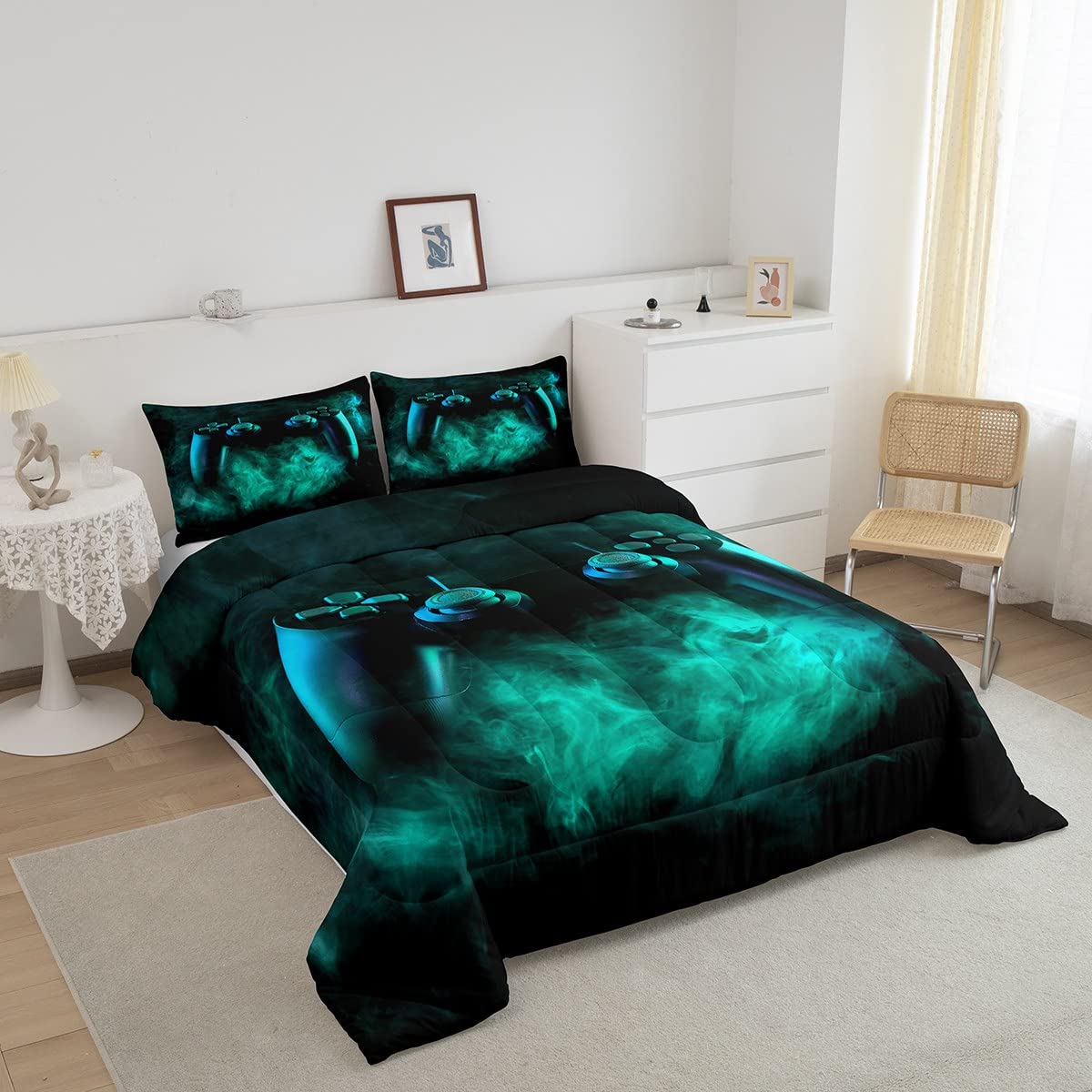 Erosebridal Twin Gaming Bedding Set for Boys - Green Gamer Comforter & Sheet Set - Perfect for Kids & Toddler Bedrooms, Gaming Room Decor & Sleepovers